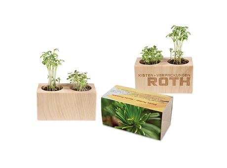 Pflanz-Holz 2er Set mit Samen - Basilikum
