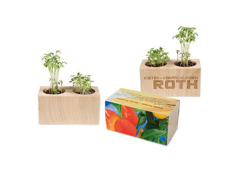 Pflanz-Holz 2er Set mit Samen - Basilikum