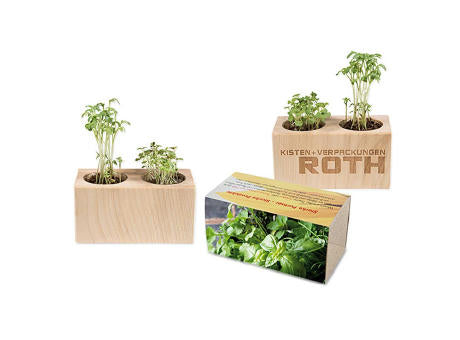 Pflanz-Holz 2er Set mit Samen - Basilikum