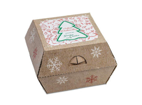Geschenk-Set Xmas - V3 - Tontöpfchen, Schoko-Nikolaus, Backförmchen Tannenbaum und ein Gläschen Orangenmarmelade