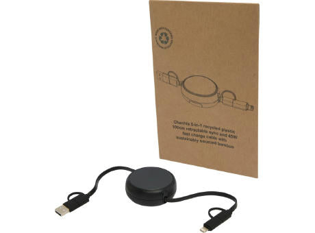 Alasia 100 cm 5-in-1 Kabel aus recyceltem Kunststoff und Aluminium, einziehbar, für Datenübertragung und mit 45W Schnellladun