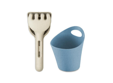 KOZIOL KLIKK SAND READY BEACH Sandwerkzeug Set 3-teilig+Utensilo 300ml
