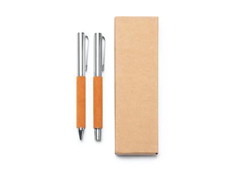KUGELSCHREIBER- UND TINTENROLLER-SET TOMBOL S/BLAUE TINTE GREIGE