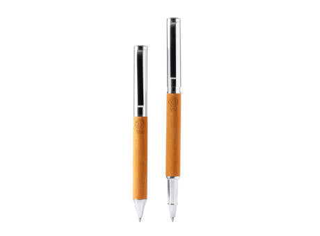 KUGELSCHREIBER- UND TINTENROLLER-SET TOMBOL S/BLAUE TINTE GREIGE