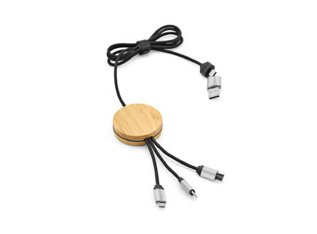 Feynman 5-in-1 Kabel aus Bambus und rPET. Mit hinterleuchtetem Logo