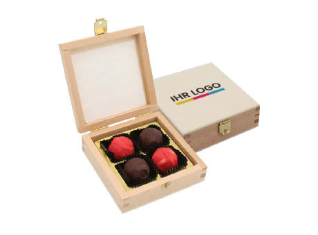 Pralinenbox Holz 4er bedruckter Deckel