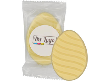 Schokoladen Osterei mit Aufkleber Weiß