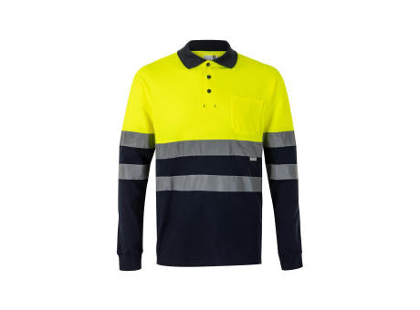 VL PLUTO. Zweifarbiges Piqué-Poloshirt (150g/m²) mit langen Ärmeln, aus Baumwolle (55%) und Polyester (45%)