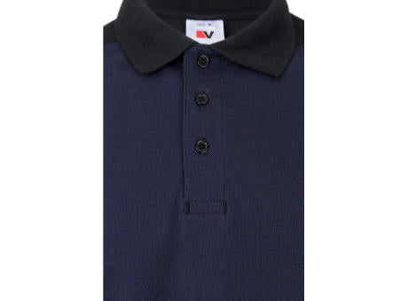 VL VELES. Zweifarbiges Stretch-Piqué-Poloshirt (200 g/m²) mit kurzen Ärmeln, aus Polyester (96 %) und Elastan (4 %)
