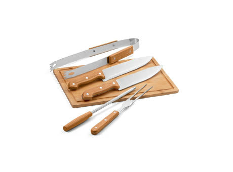 FLARE. Grill-Set aus Holz und Edelstahl, 5-teilig