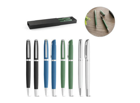 RE-LANDO-SET. Tintenroller und Kugelschreiber mit Gehäuse aus Recyceltes Aluminium (100% rAL)