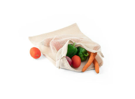 NAPOLI. Beutel aus 100% Baumwolle (120 g/m²) mit Netzgewebe auf der Vorderseite (100 g/m²)