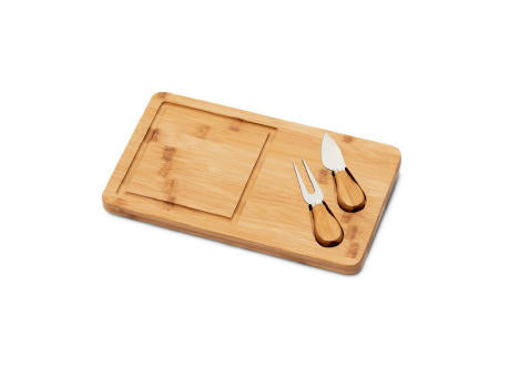 WOODS. Käsebrett aus Bambus mit 2 Utensilien aus Edelstahl