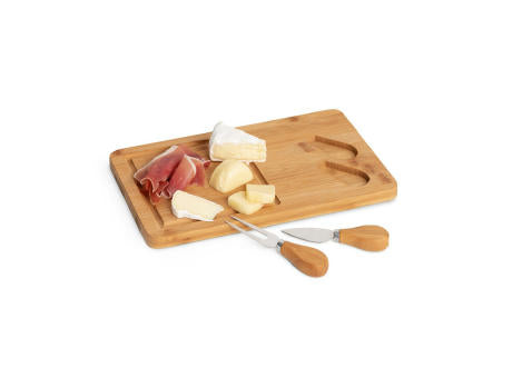 WOODS. Käsebrett aus Bambus mit 2 Utensilien aus Edelstahl