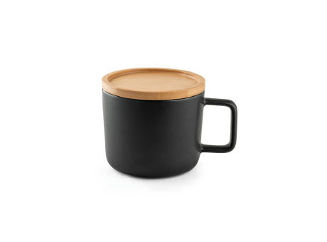 FANGIO. Tasse aus Keramik 220ml mit Deckel aus Bambus, der als Untersetzer dient
