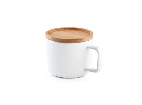 FANGIO. Tasse aus Keramik 220ml mit Deckel aus Bambus, der als Untersetzer dient