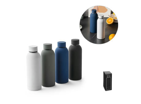 ODIN. Trinkflasche aus Edelstahl (36% recycelt) (550 mL) mit gummierter Oberfläche