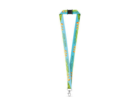 DOVER. SET Lanyard SUBLIMATION Long II (20 mm) aus recyceltem Polyester (100% rPET) mit 20 mm Schnappkarabiner und Sicherheitsverschluss