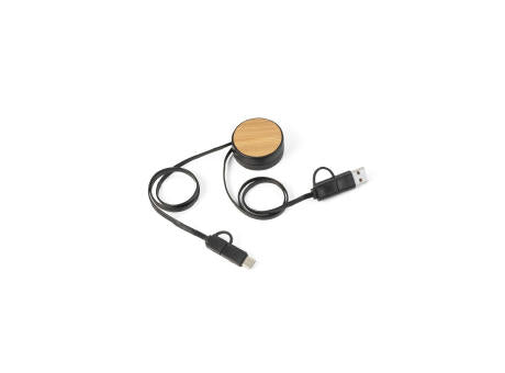 RUBINS. 6-in-1-USB-Kabel ausziehbar aus Recyceltes ABS (100% rABS) und Bambus
