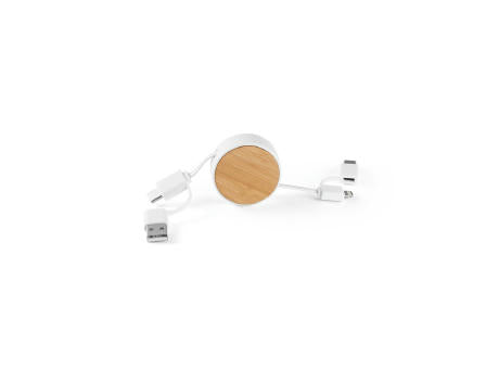 RUBINS. 6-in-1-USB-Kabel ausziehbar aus Recyceltes ABS (100% rABS) und Bambus