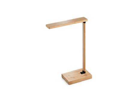 MOREY. Klappbare Schreibtischlampe mit superschnellem kabellosem 15W-Ladegerät aus Bambus