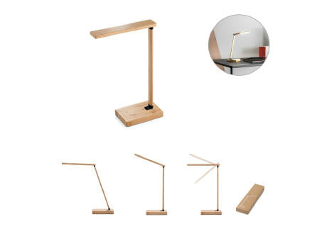 MOREY. Klappbare Schreibtischlampe mit superschnellem kabellosem 15W-Ladegerät aus Bambus