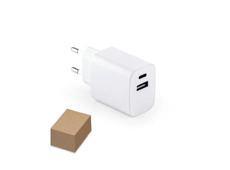 WEGENER. Ladegerät mit USB-A Anschluss 18W und USB-C 20W in Recyceltes ABS (100% rABS)