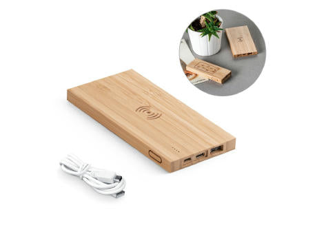 FITCH. Powerbank 5'000 mAh mit 5W wireless Ladegerät aus Bambus