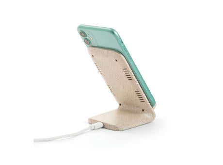 ENGLERT. Smartphone-Halter mit schnellem 10W wireless Ladegerät aus Recyceltes ABS (70% rABS) und Weizenstroh