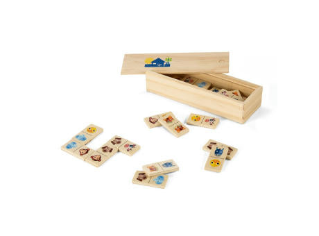 DOMIN. Domino-Spiel aus Holz mit 28 Tierfiguren