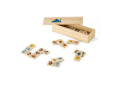 DOMIN. Domino-Spiel aus Holz mit 28 Tierfiguren