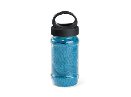 ARTX PLUS. Sporthandtuch aus Polyamid und Polyester mit Flasche (440 mL) aus PP und PET und einem integrierten Karabinerhaken am Deckel