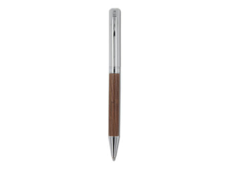 Set Kugelschreiber und Rollerball aus Metall Nussbaumholz in Geschenkbox
