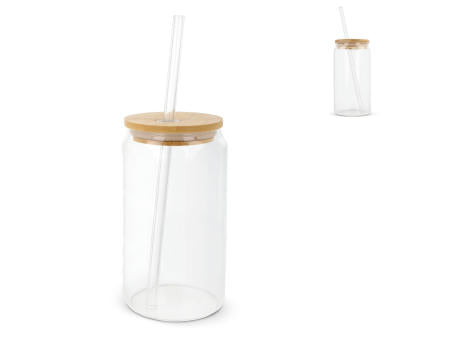 Glas mit Bambusdeckel & Strohhalm 450ml