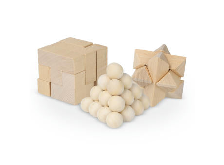 Dieses nachhaltige Set enthält drei spannende Denkspiele: ein Sternenpuzzle, ein Pyramidenpuzzle und ein 3D-Würfelpuzzle, die alle aus FSC-Holz gefertigt sind. Sie sind in einer FSC-Holzbox