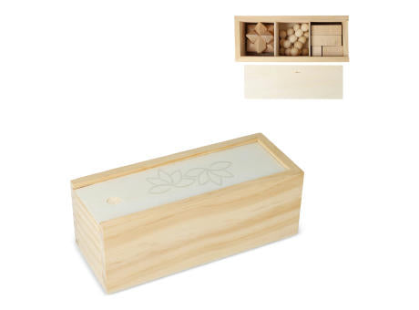 Dieses nachhaltige Set enthält drei spannende Denkspiele: ein Sternenpuzzle, ein Pyramidenpuzzle und ein 3D-Würfelpuzzle, die alle aus FSC-Holz gefertigt sind. Sie sind in einer FSC-Holzbox