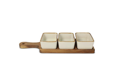 InSideOut Servierbrett aus Holz mit 3 Keramikschalen