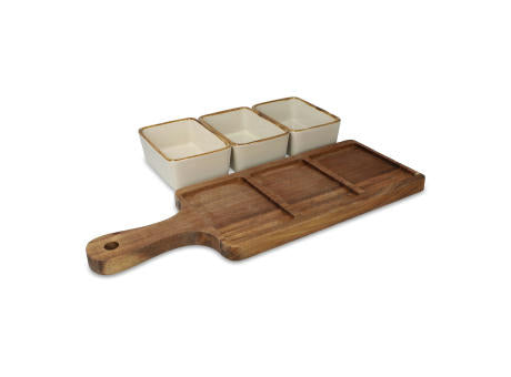 InSideOut Servierbrett aus Holz mit 3 Keramikschalen