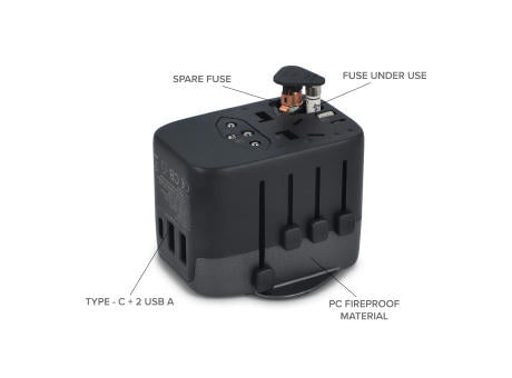PowerPro Reiseadapter aus recyceltem Kunststoff