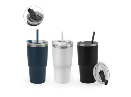 JOYNER M. Kompakter Reisebecher aus Edelstahl (91 % recycelt) mit vakuumisolierter Doppelwand und matter Oberfläche 600 ml