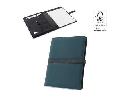 SANDERSON FOLDER. A4-Ordner aus PU (50% recycelt) mit Magnetverschluss und Notizblock mit linierten Seiten