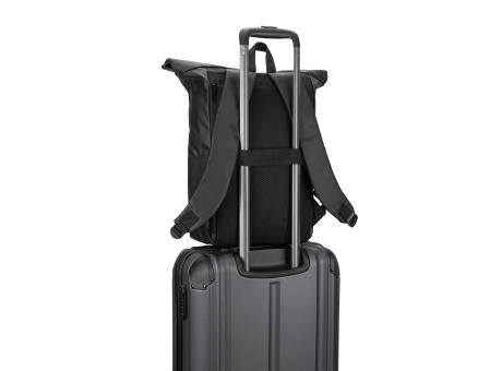 OSASCO BPACK. Rolltop-Rucksack mit Reissverschlusssystem, bei dem das Oberteil aufgerollt werden kann, um es an das Volumen des Rucksacks anzupassen. Hergestellt aus recyceltem 600D-Polyester