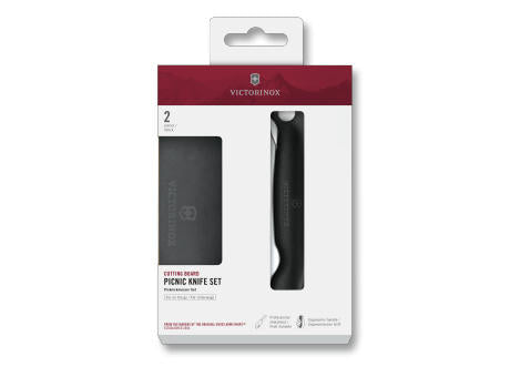 Schneidebrett Picknick Messer Set, 2tlg, 11cm, Wellen, schwarz