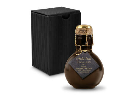 Kleinste Sektflasche der Welt! schwarzer Anhänger - Inklusive Geschenkkarton in Gelb, 125 ml