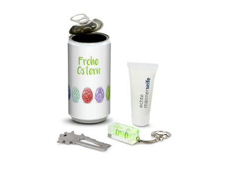 Geschenkset / Präsenteset: Männer-Geheimnis Ostern, das Nest in der Dose - Etikett Frohe Ostern - EierWiese