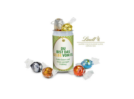 Geschenkartikel / Präsentartikel: Lindt-Geheimnis Ostern, das Nest in der Dose - Etikett Frohe Ostern - EierWiese