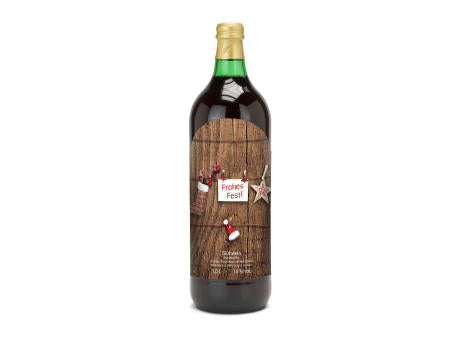 Glühwein - Flasche grün, mit Schraubverschluss, 1 l - Motiv: Frohes Fest