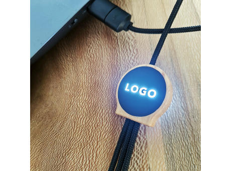 Asimov 5-in-1 Kabel aus Bambus und rPET. Mit hinterleuchtetem Logo