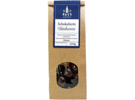 Schokolierte Himbeeren mit Zartbitterschokolade, 80 g VEGAN