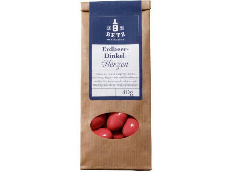 Erdbeer-Dinkel-Herzen, 80 g in Präsentkartonage